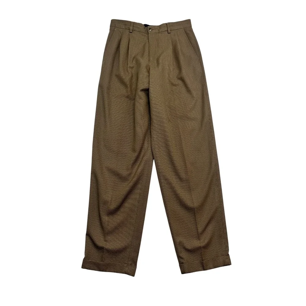 vtg 90s Claiborne 31x32 Brown Nailhead Dress Pants Trousers High Waisted Pleated